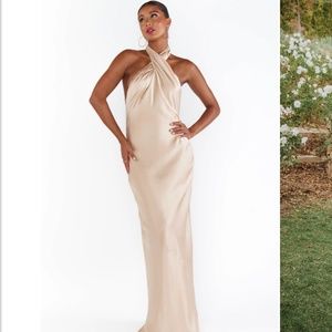 Jasmine Halter Maxi Dress Champagne- Size M - Show Me Your Mumu